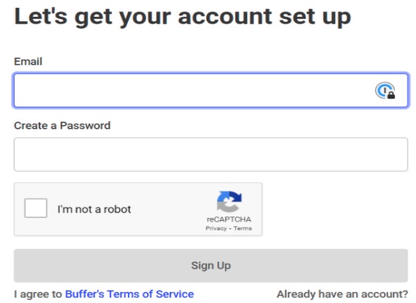 Buffer sign up form screenshot