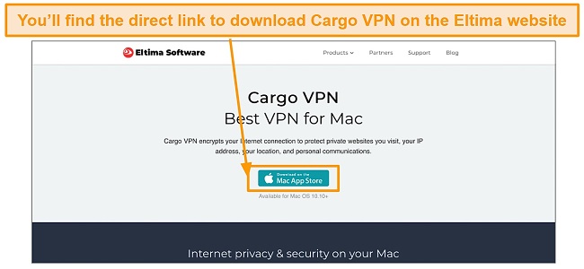 Screenshot of download link to Cargo VPN