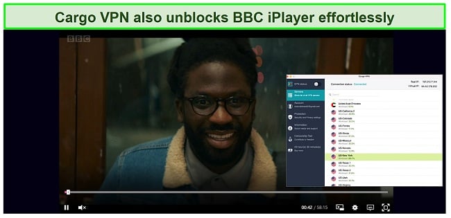 Screenshot of Cargo VPN unblocking BBC iPlayer