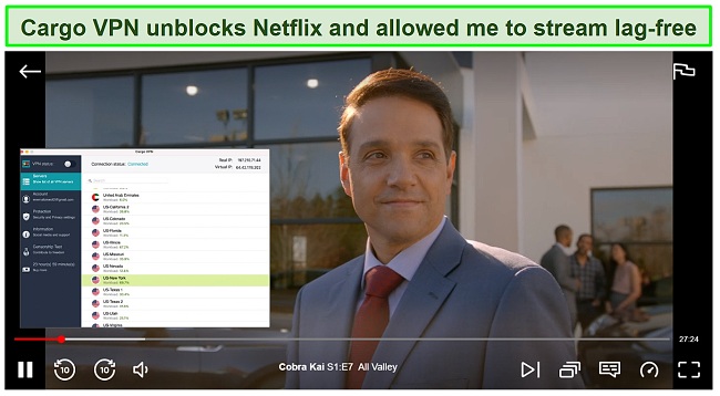 Screenshot of Cargo VPN unblocking Netflix