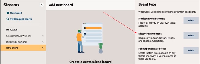 Hootsuite add new board screenshot