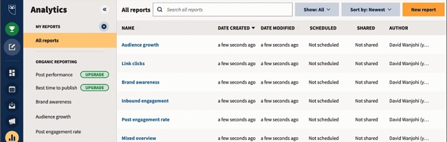 Hootsuite analytics screenshot