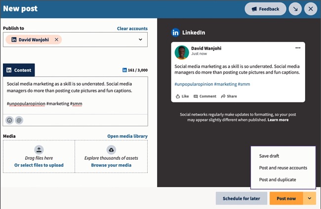 Hootsuite new post screenshot