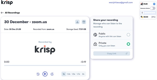 Krisp recording screenshot