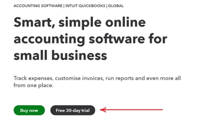 QuickBooks free trial screenshot