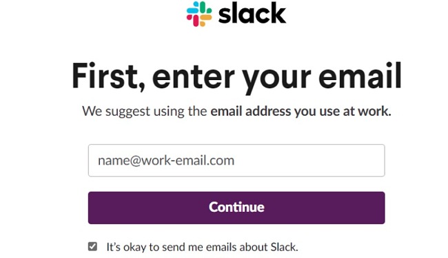Slack enter your email screenshot