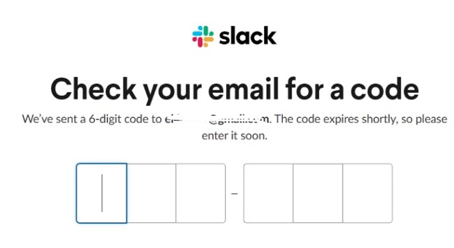 Slack verification code screenshot