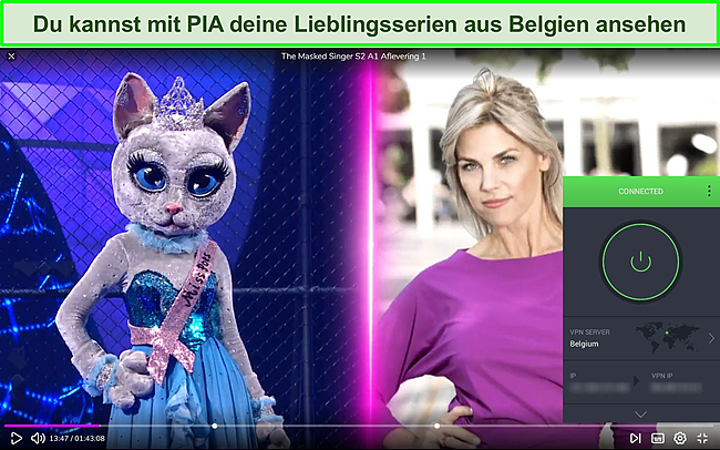 Screenshot von PIA, das The Masked Singer auf VTM Go entsperrt.