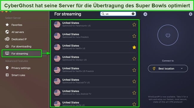 Wie man den Super Bowl anschaut - CyberGhost Streaming Server