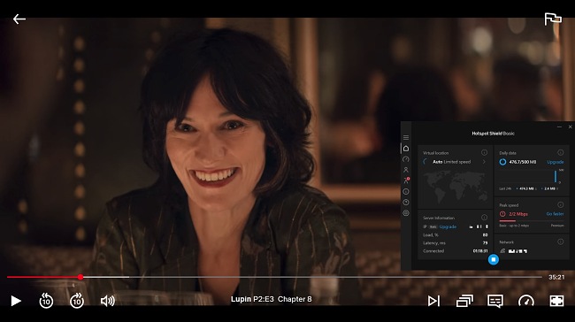Hotspot Shield의 Scteenshot, Netflix US 차단 해제
