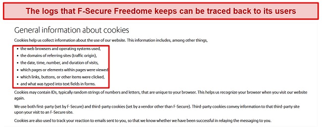 Screenshot of Freedome VPN's privacy policy