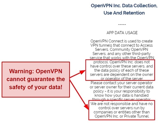 Screenshot of OpenVPN’s Privacy Policy