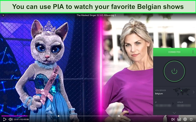 Screenshot of PIA unblocking The Masked Singer on VTM Go