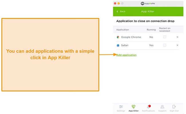 Screenshot of HideIPVPN's Add Application feature