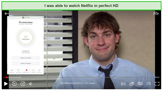 Screenshot of HideIPVPN unblocking US Netflix