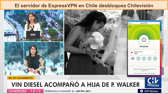 Captura de pantalla de ExpressVPN desbloqueando Chilevision.