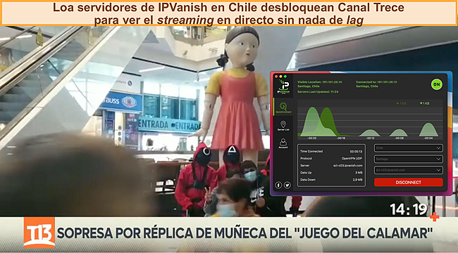 Captura de pantalla de IPVanish desbloqueando Canal Trece.