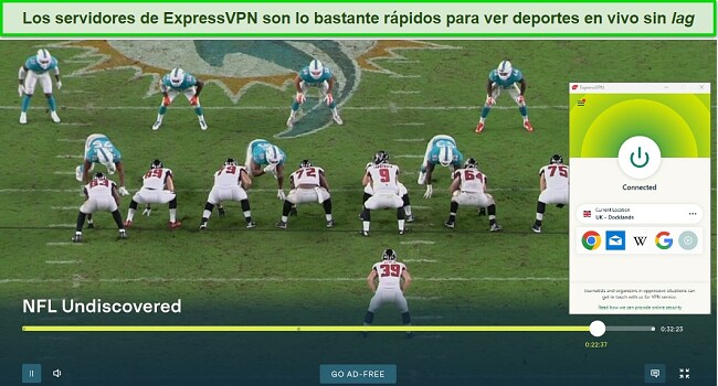 Persona viendo el Super Bowl a través de una transmisión de ExpressVPN en ITVx