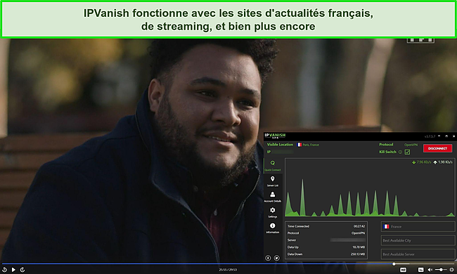 Capture d'écran d'IPVanish débloquant TF1.