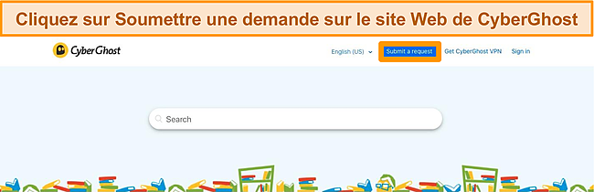 Capture d'écran mettant en évidence le bouton Soumettre une demande sur la page d'assistance de CyberGhost.