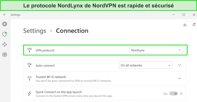 Graphique montrant comment définir le protocole NordLynx de NordVPN