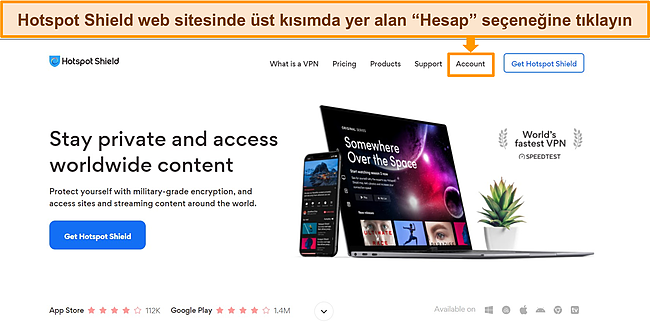 Hotspot Shield'in web sitesinin ekran g&ouml;r&uuml;nt&uuml;s&uuml;.