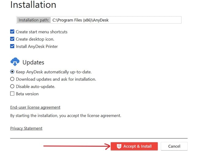 AnyDesk installation process screenshot