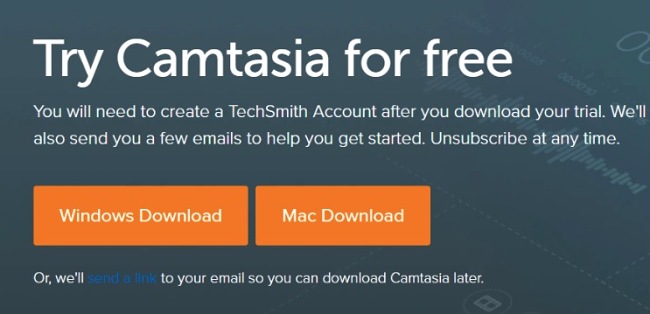 Schermata dei pulsanti di download di Camtasia