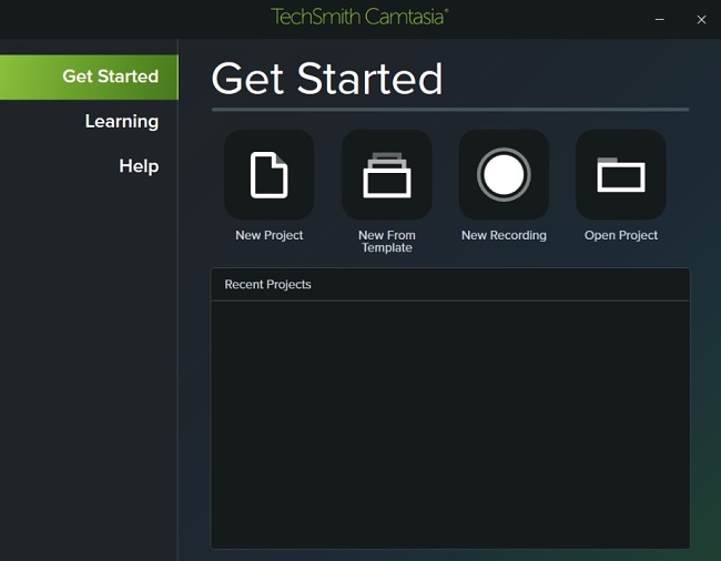 Camtasia get started screenshot