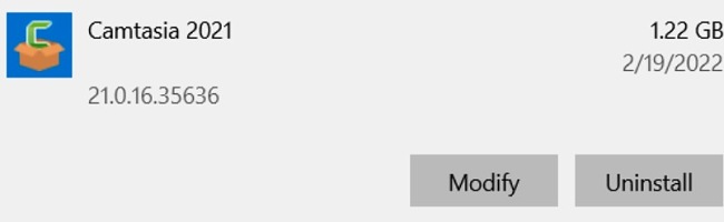 Camtasia uninstall screenshot