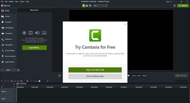 لقطة شاشة لواجهة المستخدم Camtasia