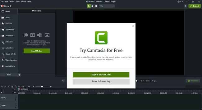 Screenshot der Camtasia-Benutzeroberfläche