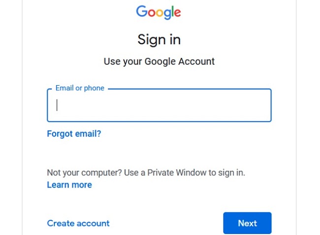Google sign in screenshot