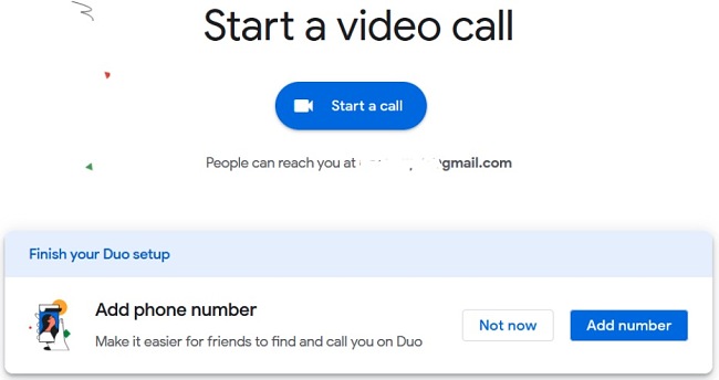 Google Duo start a video call screenshot