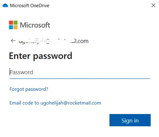 Microsoft OneDrive login page screenshot