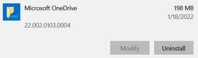 Microsoft OneDrive uninstall screenshot