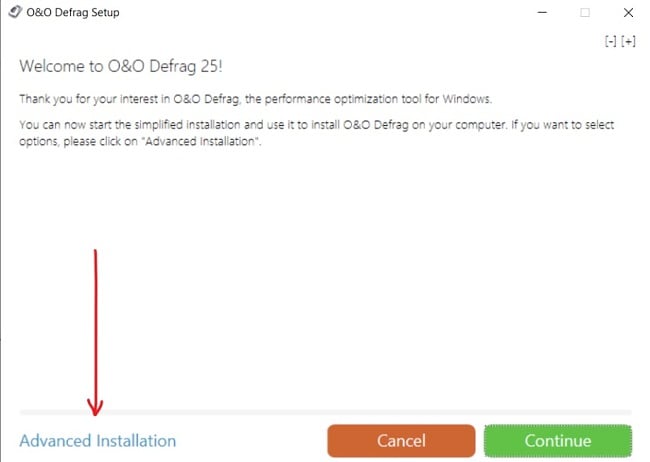 O&O Defrag installation screenshot