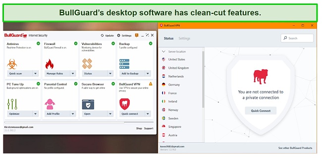 Screenshot of BullGuard's interface.