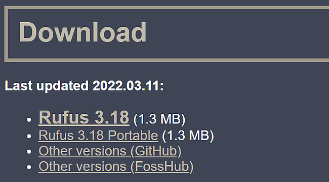 Skjermbilde av Rufus last ned lenker
