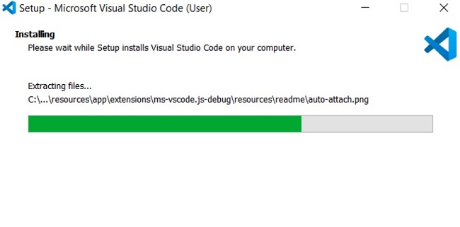 Skærmbillede til installation af Visual Studio Code