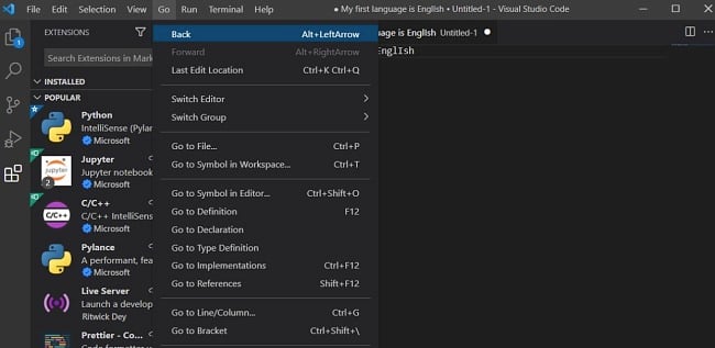 Screenshot der Benutzeroberfläche von Visual Studio Code