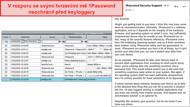 1 Problém s keyloggerem s heslem.