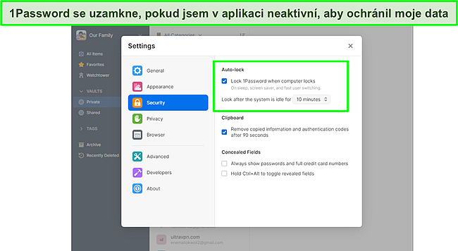 1Password vás uzamkne, pokud nebudete aktivní.