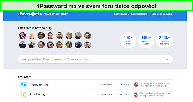 1Password nabízí podporu komunity.