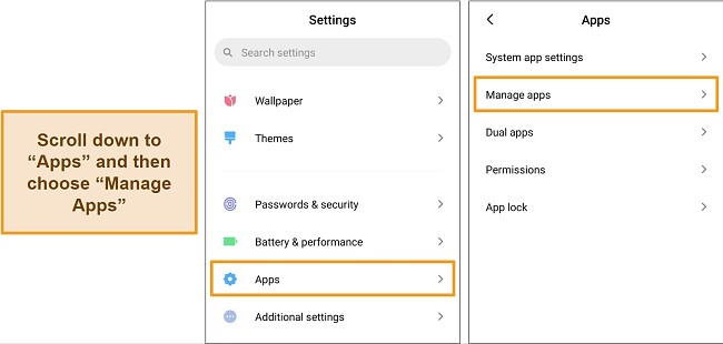 Screenshots of Android phone settings highlighting the 