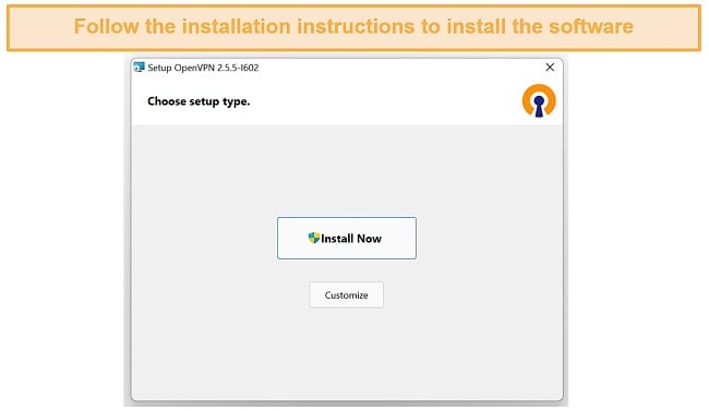 Screenshot showing the installation process of OpenVPN GUI