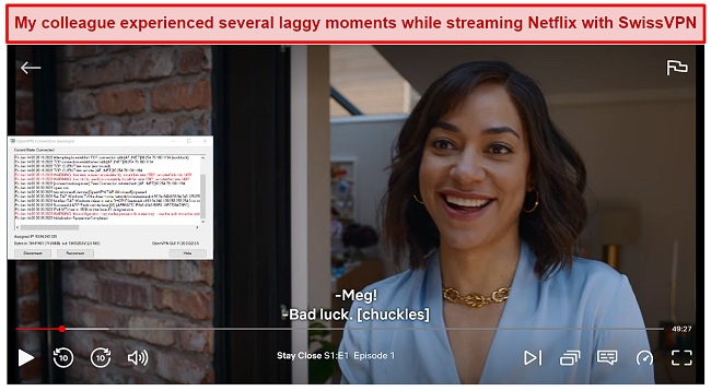 Screenshot of SwissVPN unblocking Netflix