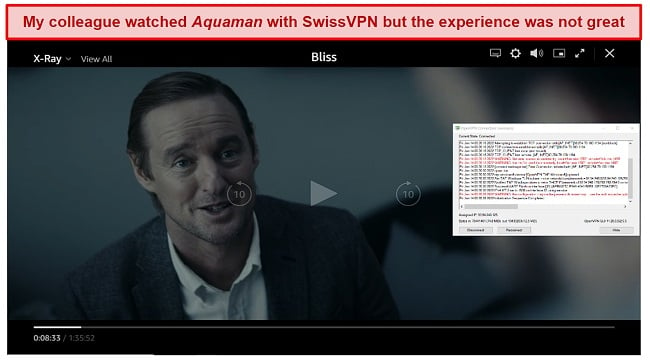 Screenshot of SwissVPN unblocking Amazon Prime