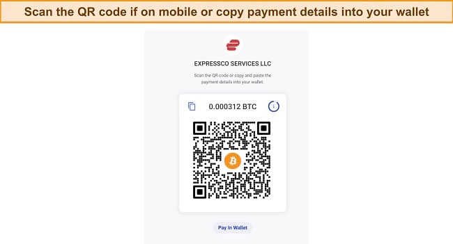 ExpressVPN crypto trading with QR code screenshot