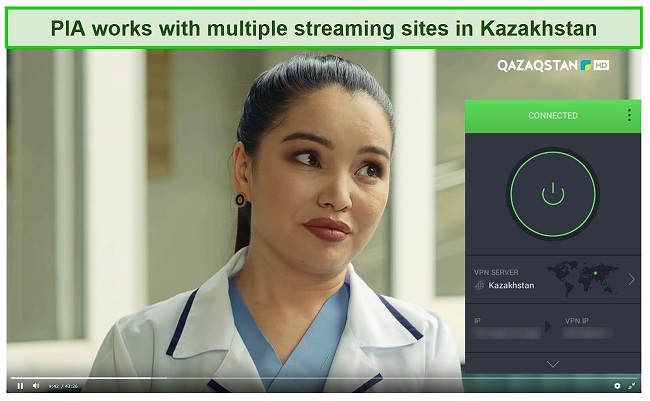 Screenshot of PIA unblocking Qazaqstan TV